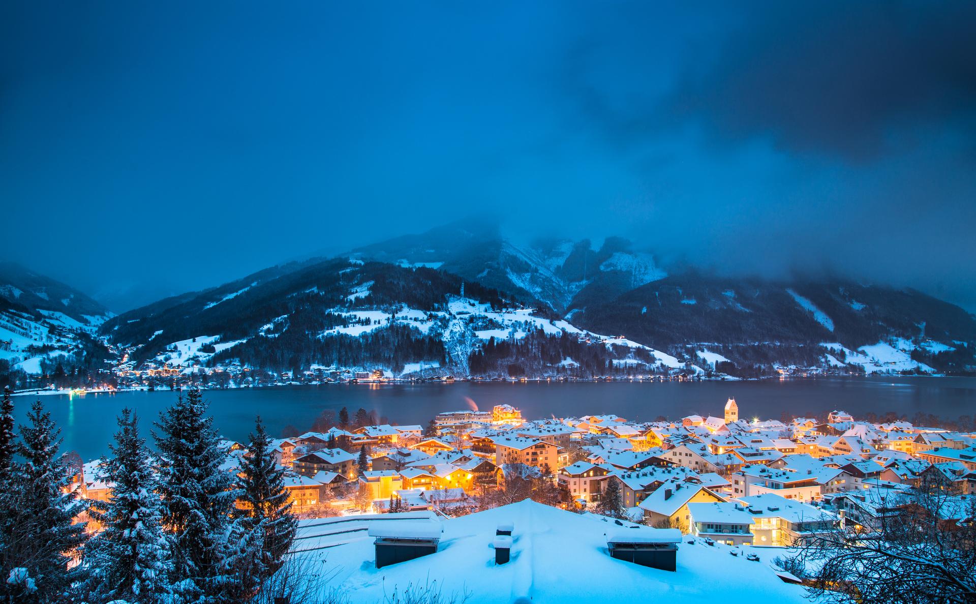 Zell Am See ski resort at dusk